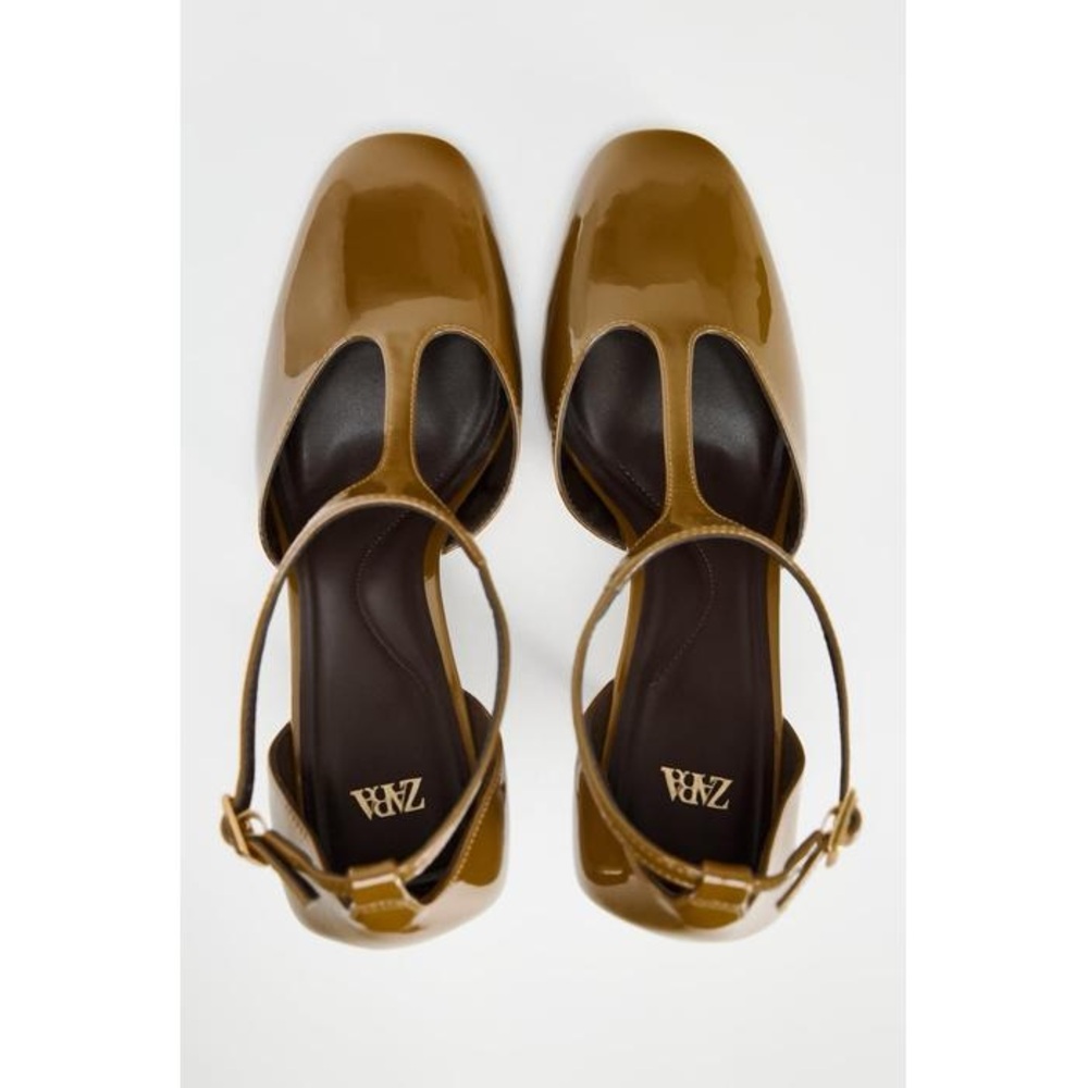 ZARA HEELED FAUX PATENT LEATHER STRAPPY SHOES